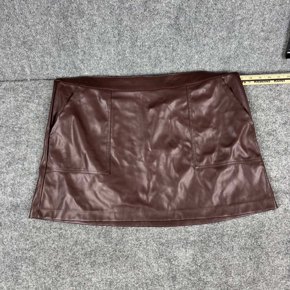 A New Day Skirt Womens XL Dark Brown Faux Leather Mini‎ Pockets New With Tags